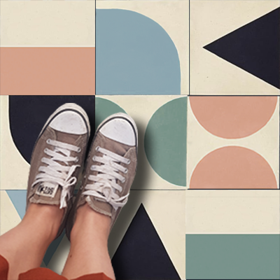 Patchwork colorful Encaustic tiles with simple shapes